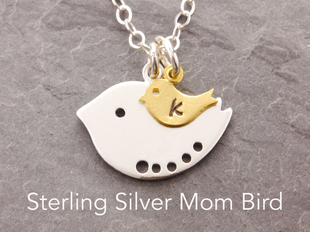 mom and baby bird necklace
